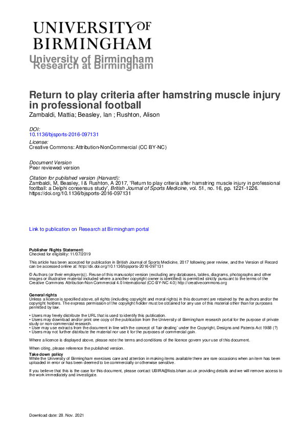 (PDF) Return to play criteria after hamstring muscle injury in ...