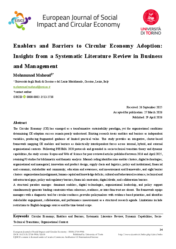 (PDF) Enablers and Barriers to Circular Economy Adoption: Insights from ...