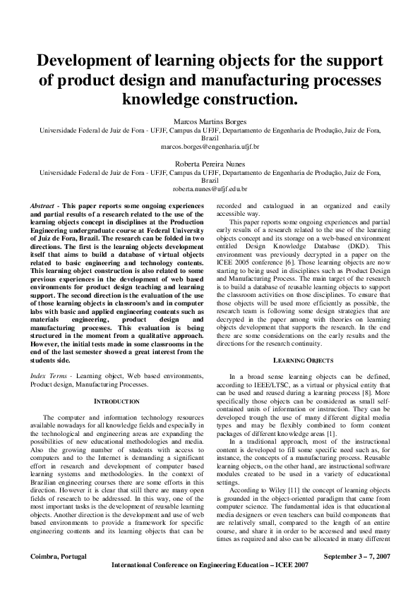 (PDF) Development of learning objects for the support of product design ...