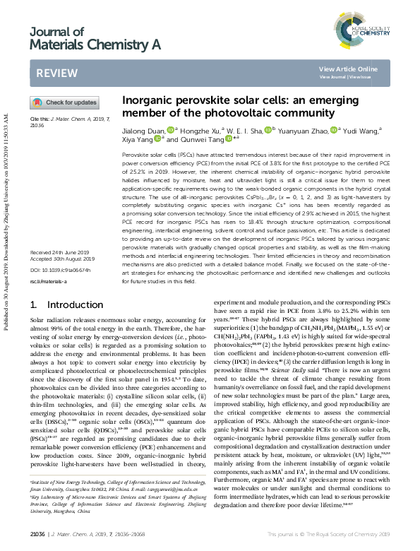 (PDF) Inorganic perovskite solar cells: an emerging member of the ...