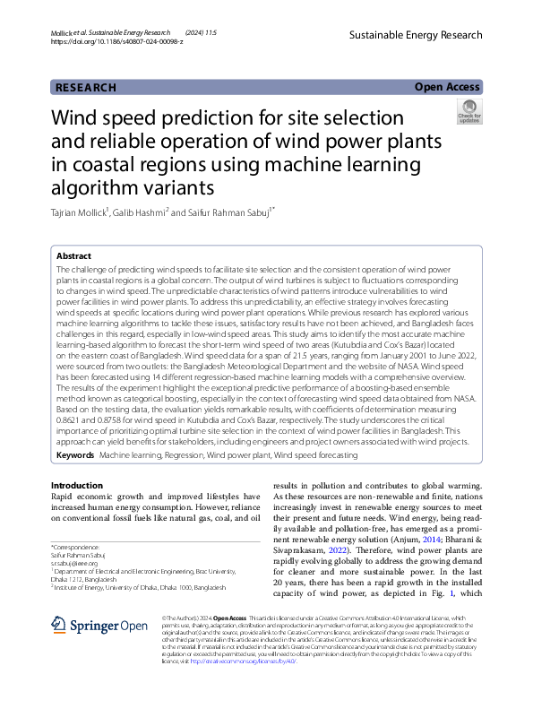 (PDF) Wind speed prediction for site selection and reliable operation ...