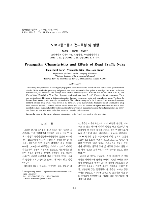(PDF) Propagation Characteristics and Effects of Road Traffic Noise