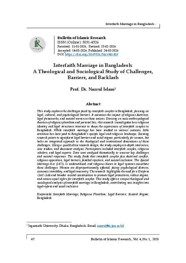 (PDF) Interfaith Marriage in Bangladesh: A Theological and Sociological ...