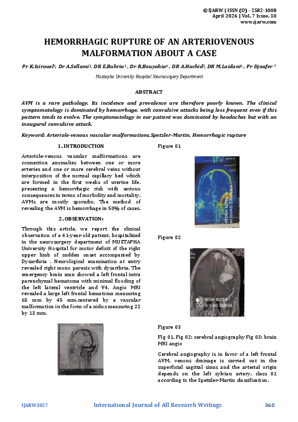 (PDF) HEMORRHAGIC RUPTURE OF AN ARTERIOVENOUS MALFORMATION ABOUT A CASE