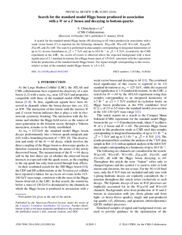 (PDF) Search for the standard model Higgs boson produced in association ...