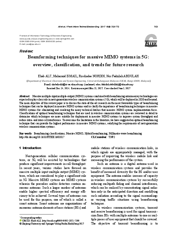(PDF) Beamforming techniques for massive MIMO systems in 5G: overview ...