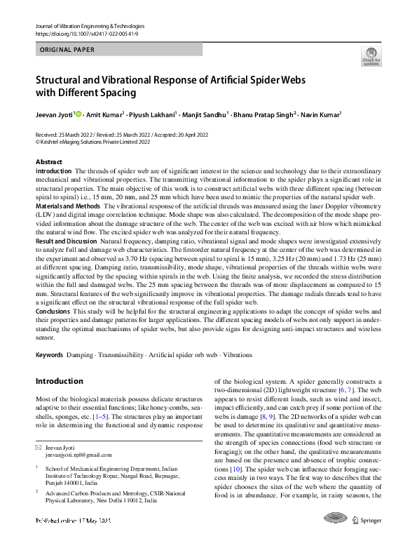 (PDF) Structural and Vibrational Response of Artificial Spider Webs ...