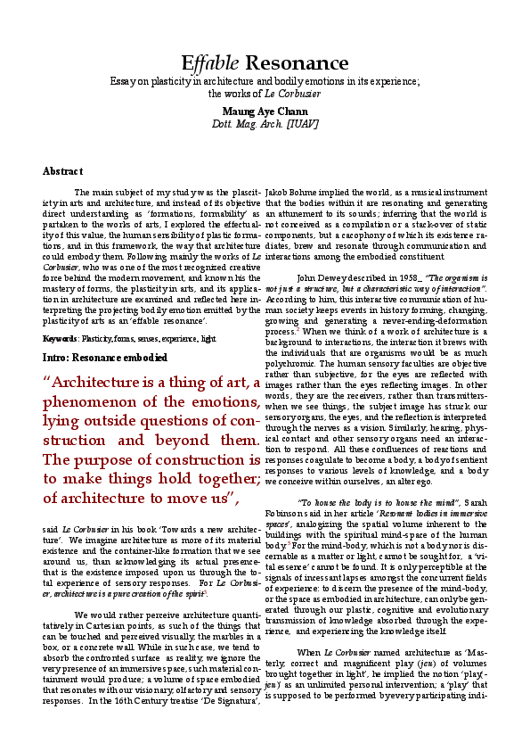 (PDF) Effable Resonance: Essay on plasticity in architecture and bodily ...