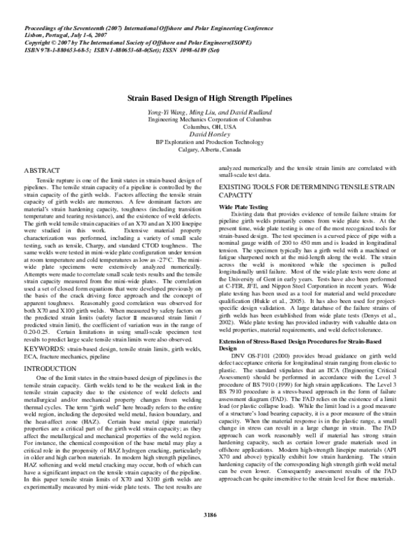(PDF) Strain Based Design of High Strength Pipelines