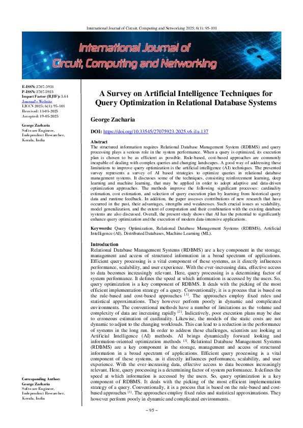 (PDF) A Survey on Artificial Intelligence Techniques for Query ...