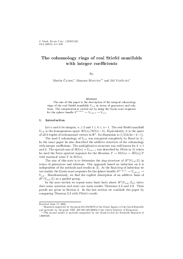 (PDF) The cohomology rings of real Stiefel manifolds with integer ...