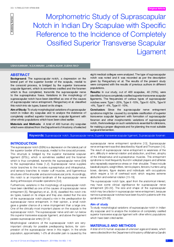 (PDF) Morphometric study of suprascapular notch in Indian dry scapulae ...