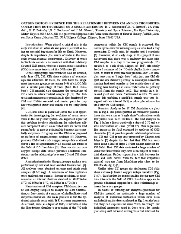 (PDF) Oxygen Isotope Evidence for the Relationship between CM and CO ...
