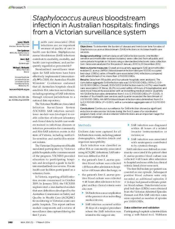 (PDF) Staphylococcus aureus bloodstream infection in Australian ...