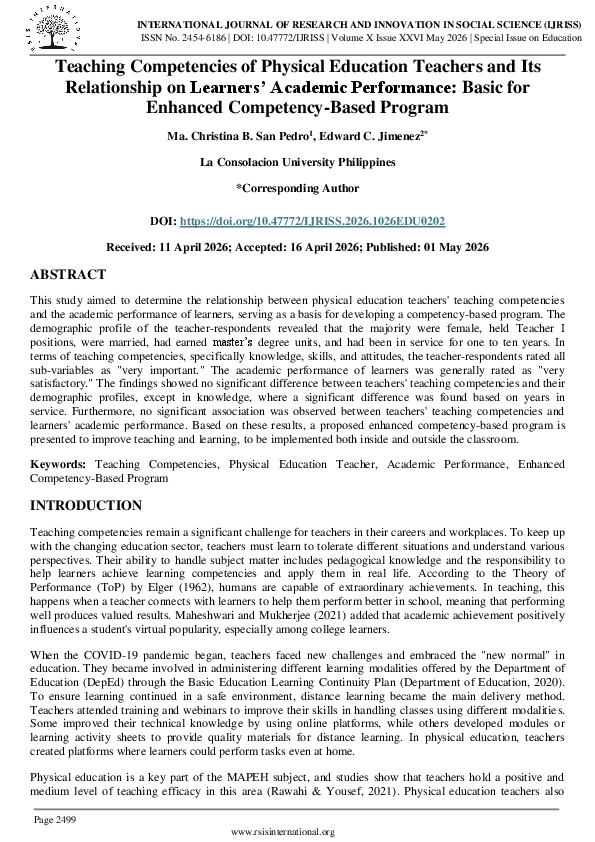 (PDF) Teaching Competencies of Physical Education Teachers and Its ...