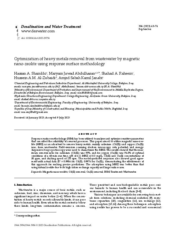 (PDF) Optimization of heavy metals removal from wastewater by magnetic ...