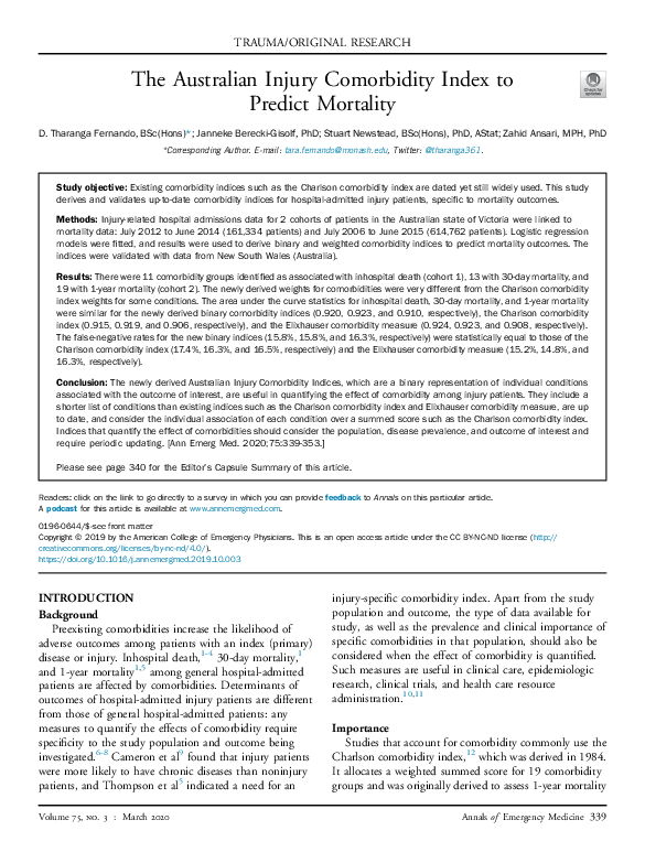 (PDF) The Australian Injury Comorbidity Index to Predict Mortality