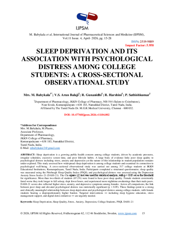 (PDF) SLEEP DEPRIVATION AND ITS ASSOCIATION WITH PSYCHOLOGICAL DISTRESS ...