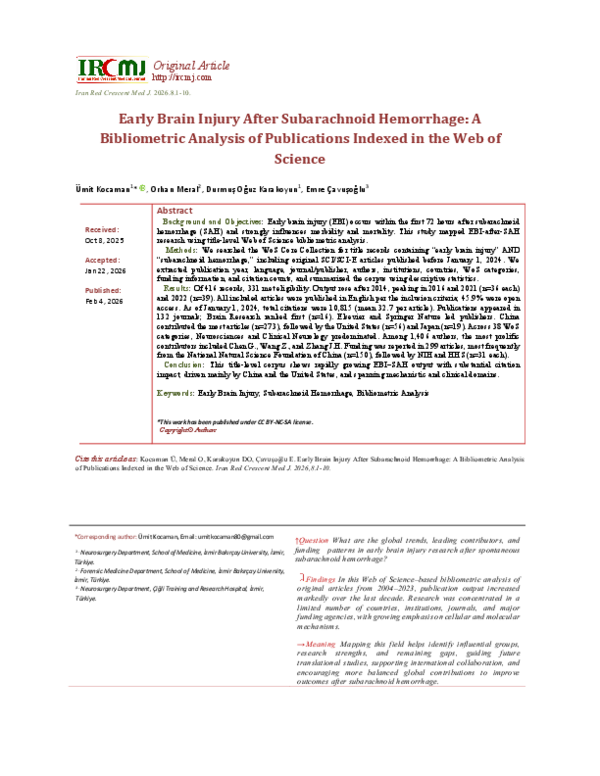 (PDF) Early Brain Injury After Subarachnoid Hemorrhage: A Bibliometric ...