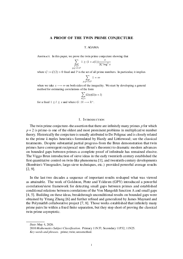 (PDF) A proof of the twin prime conjecture