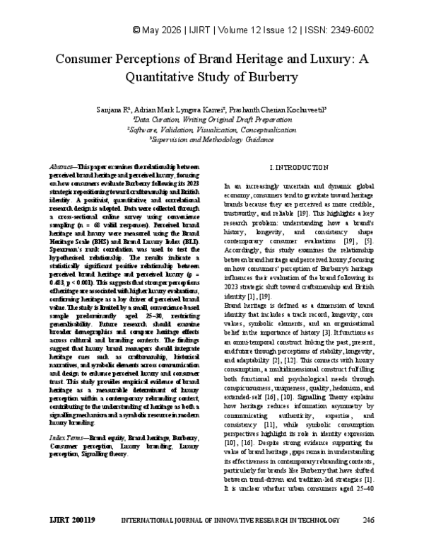 (PDF) Consumer Perceptions of Brand Heritage and Luxury: A Quantitative ...