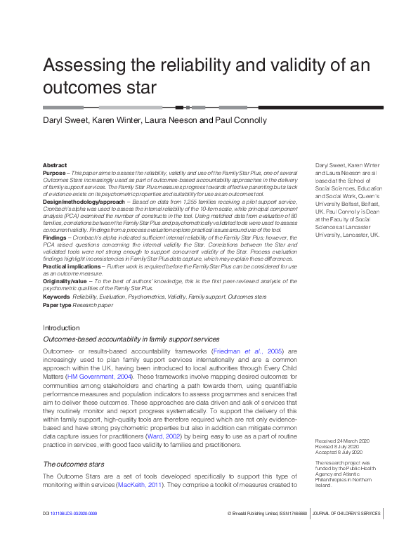 (PDF) Assessing the reliability and validity of an outcomes star