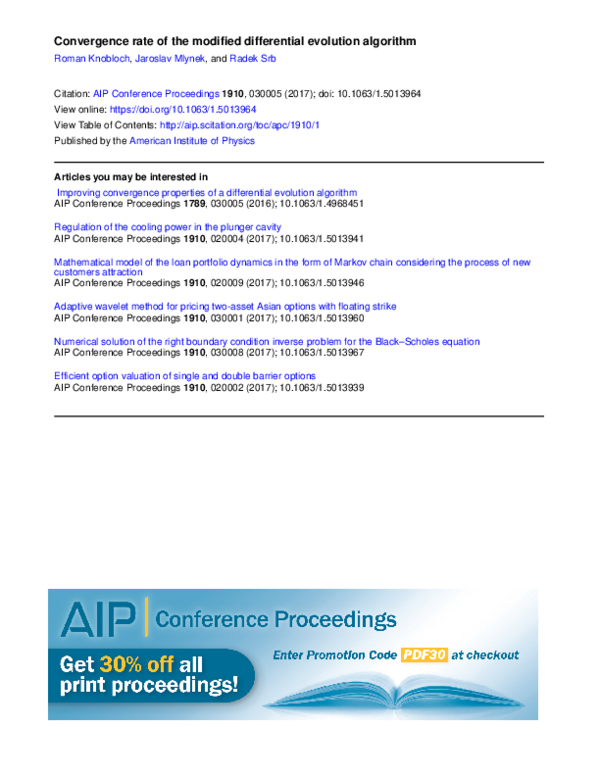 (PDF) Convergence rate of the modified differential evolution algorithm