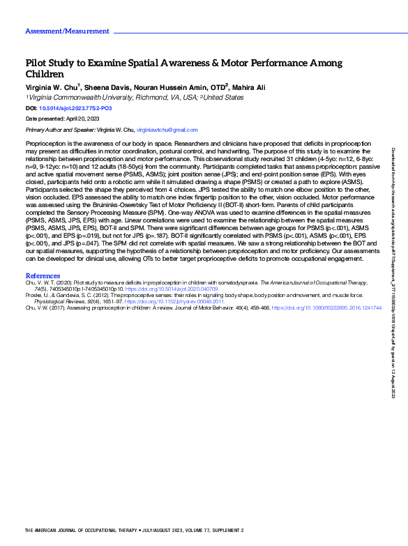 (PDF) Pilot Study to Examine Spatial Awareness & Motor Performance ...