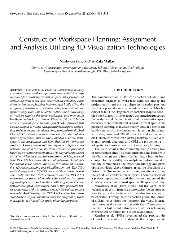 (PDF) Construction Workspace Planning: Assignment and Analysis ...