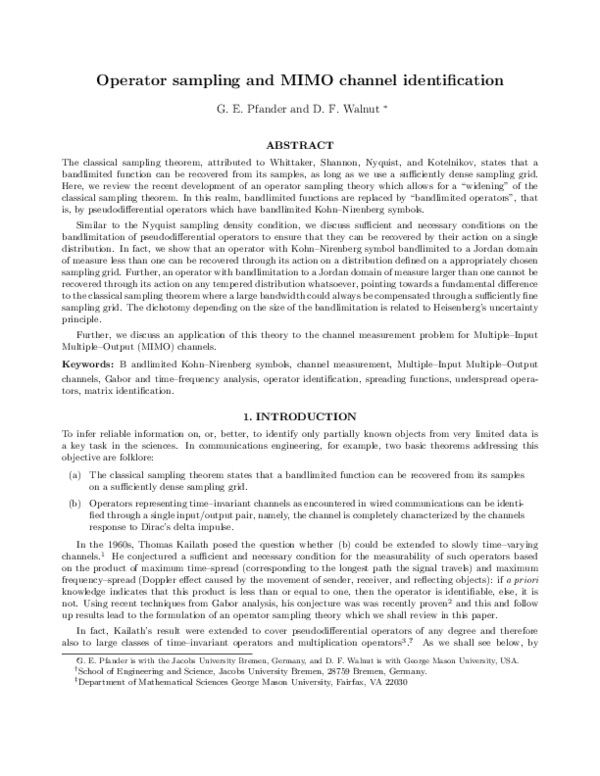 (PDF) Operator sampling and MIMO channel identification