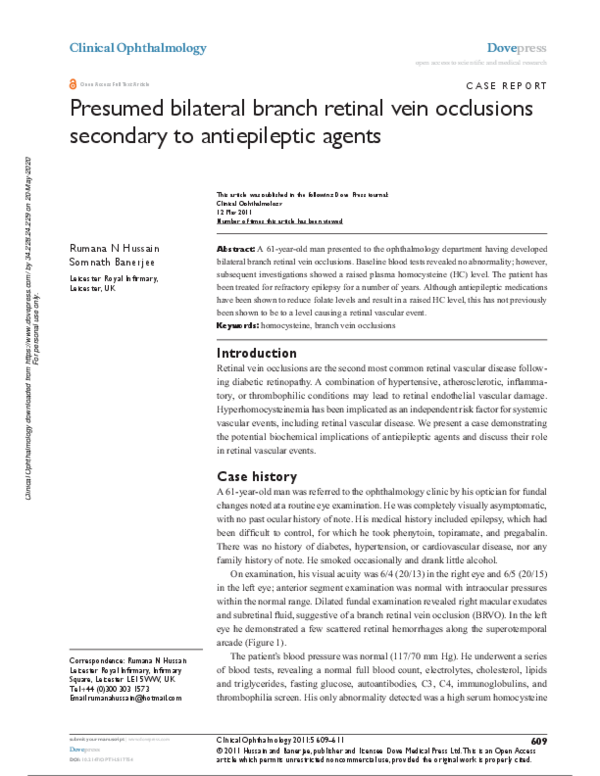 (PDF) Presumed bilateral branch retinal vein occlusions secondary to ...