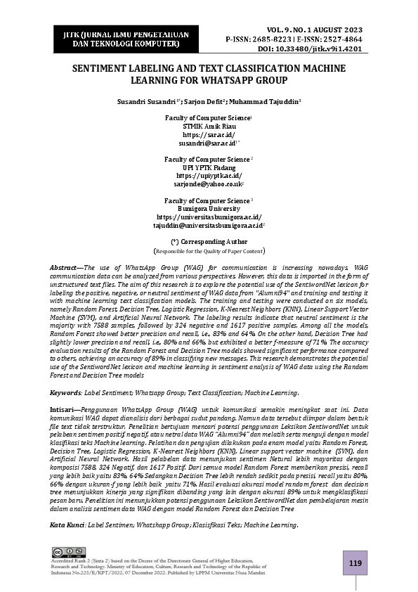 (PDF) Sentiment Labeling and Text Classification Machine Learning for ...