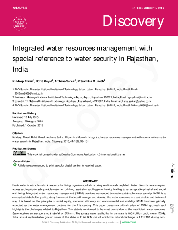 (PDF) Integrated Water Resources Management With Special Reference to ...