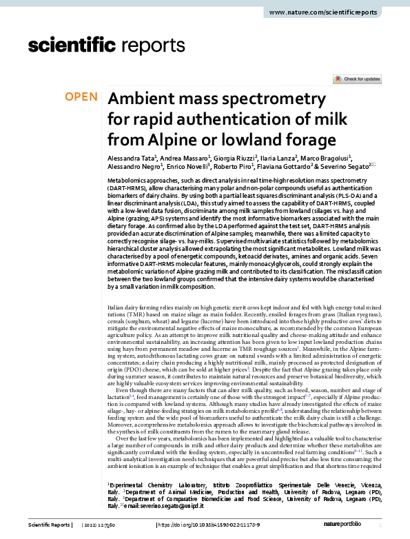 (PDF) Ambient mass spectrometry for rapid authentication of milk from ...