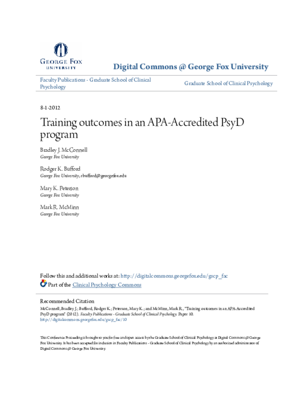 (PDF) Training Outcomes in an APA-Accredited PsyD Program