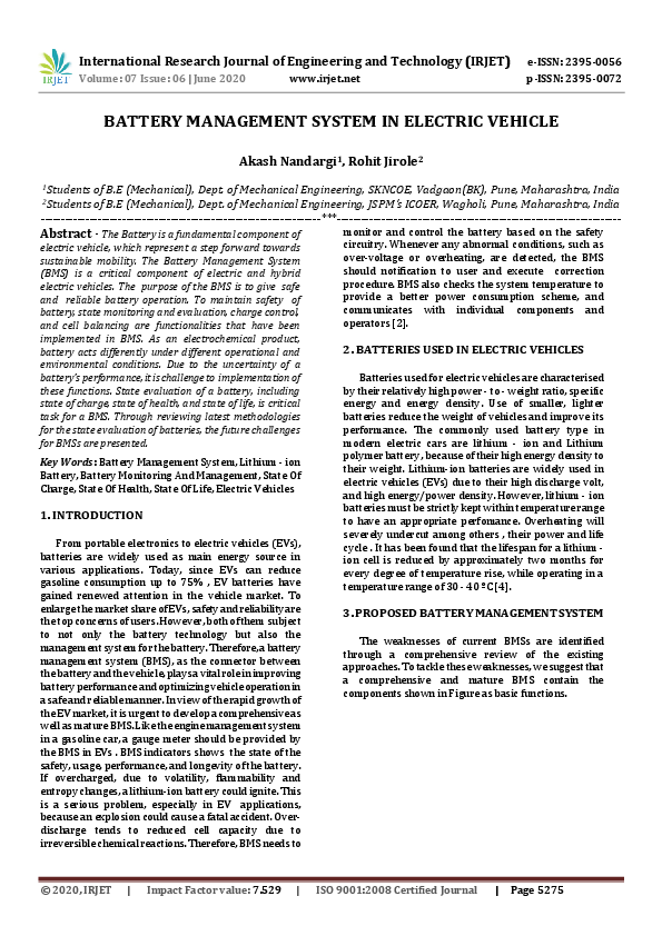 (PDF) Battery Management System in Electric Vehicle