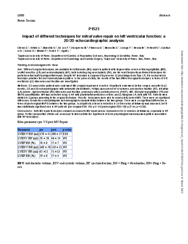 (PDF) P1523 Impact of different techniques for mitral valve repair on ...