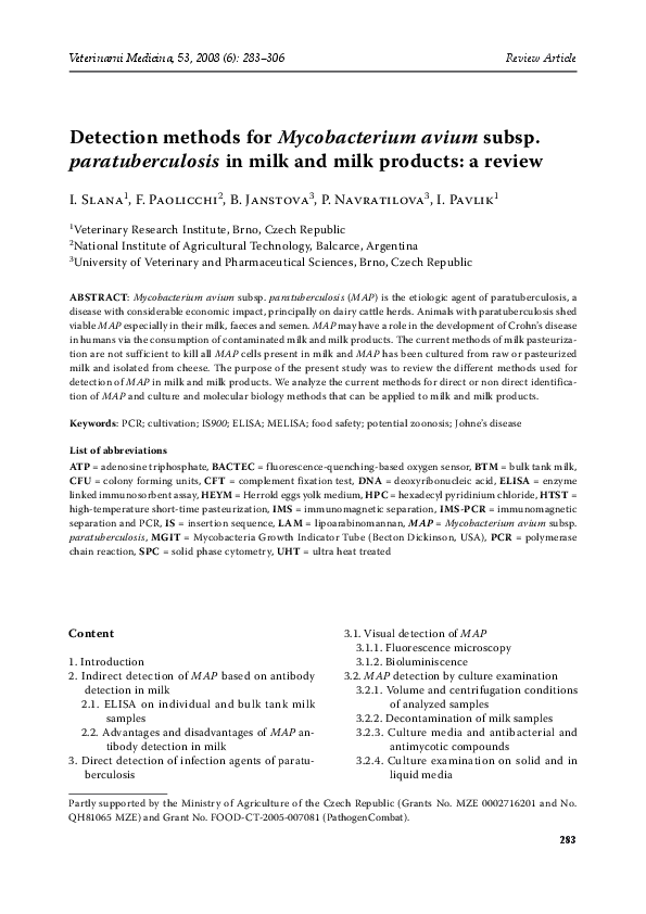 (PDF) Detection methods for Mycobacterium avium subsp paratuberculosis ...