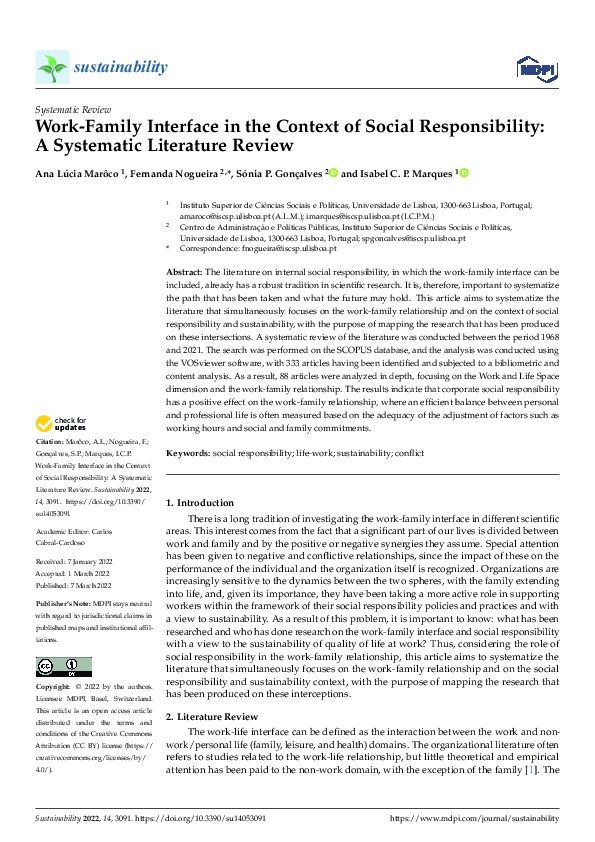 (PDF) Work-Family Interface in the Context of Social Responsibility: A ...