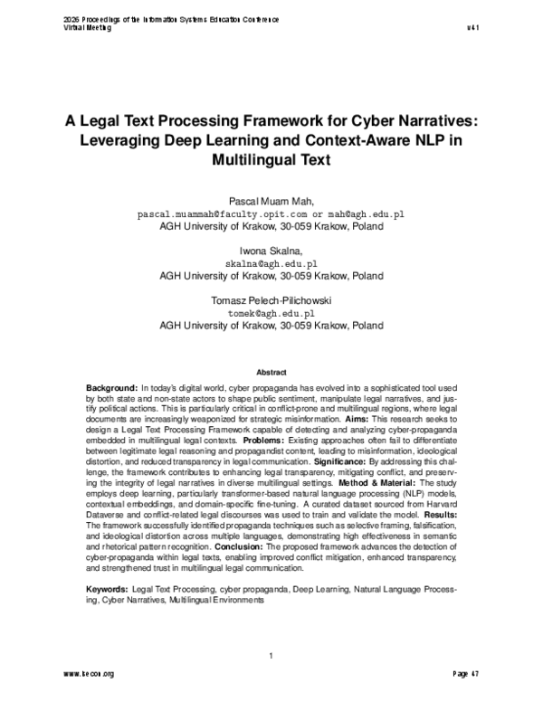(PDF) A Legal Text Processing Framework for Cyber Narratives ...
