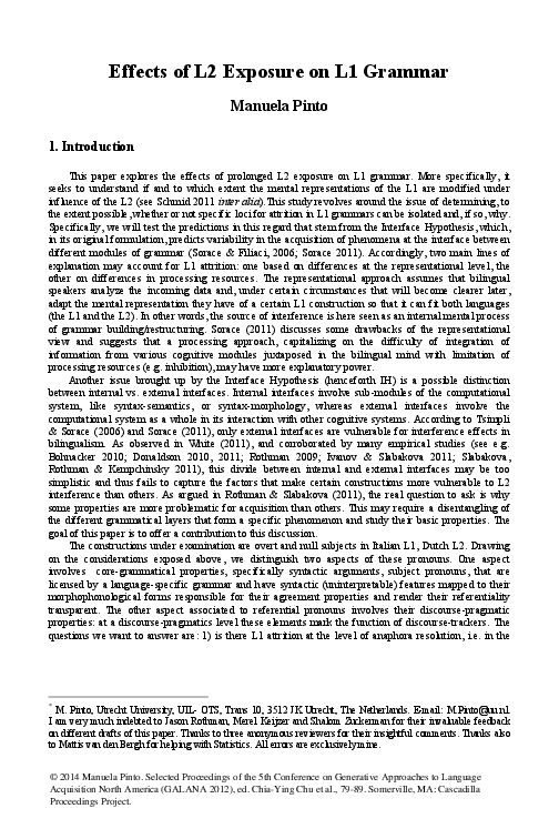 (PDF) Effects of L2 Exposure on L1 Grammar