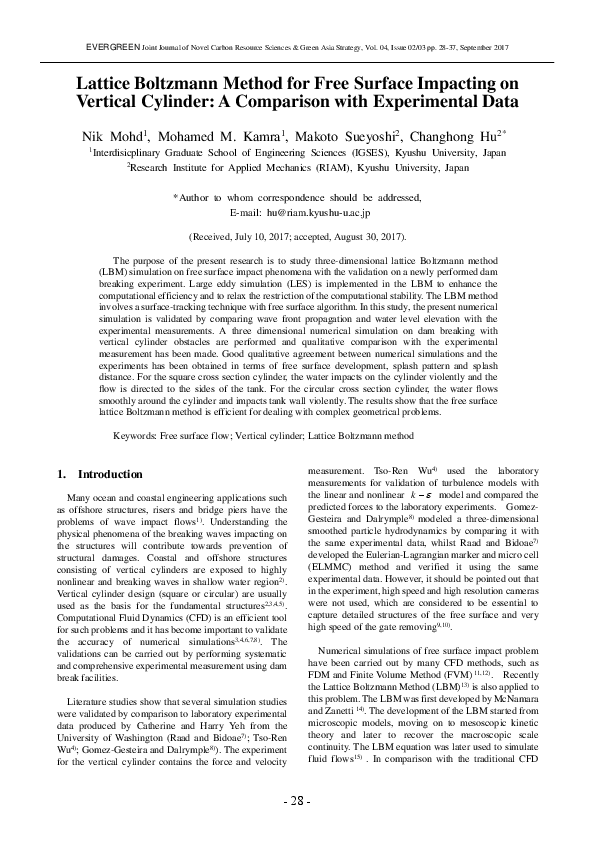 (PDF) Lattice Boltzmann Method for Free Surface Impacting on Vertical ...