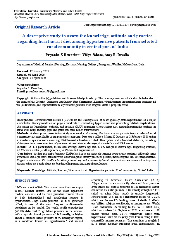 (PDF) A descriptive study to assess the knowledge, attitude and ...