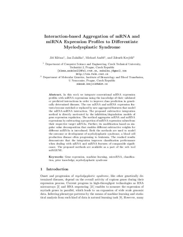 (PDF) Interaction-Based Aggregation of mRNA and miRNA Expression ...