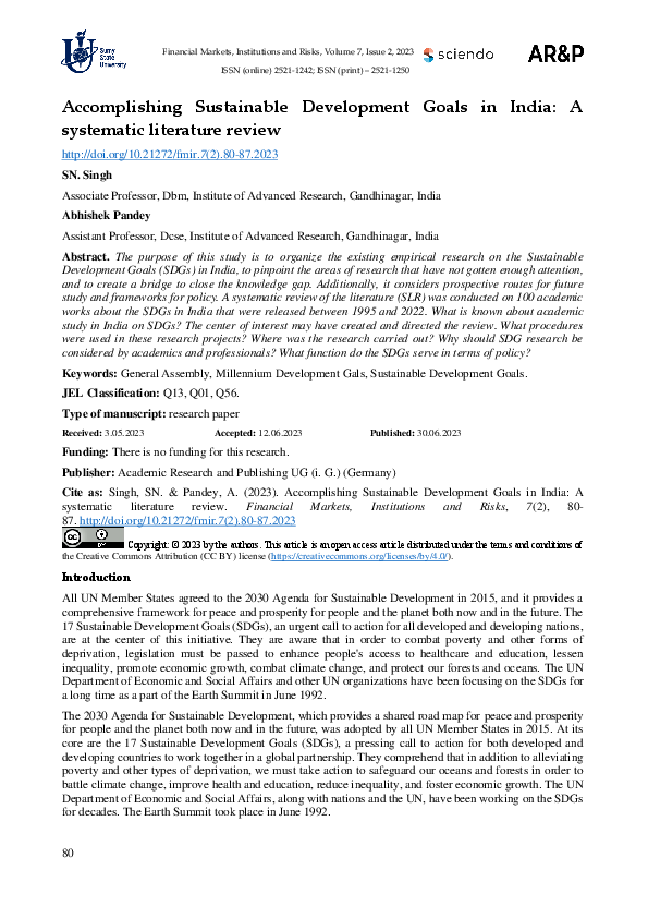 (PDF) Accomplishing Sustainable Development Goals in India: A ...