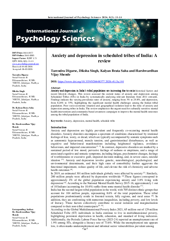(PDF) Anxiety and depression in scheduled tribes of India: A review