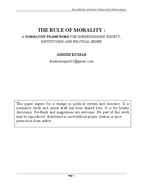 First page of “THE RULE OF MORALITY - A NORMATIVE FRAMEWORK”