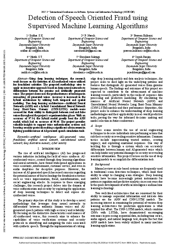 (PDF) Detection of Speech Oriented Fraud using Supervised Machine ...