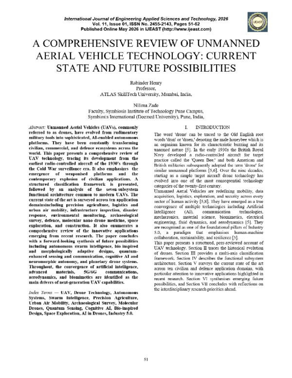 (PDF) A Comprehensive Review Of Unmanned Aerial Vehicle Technology ...