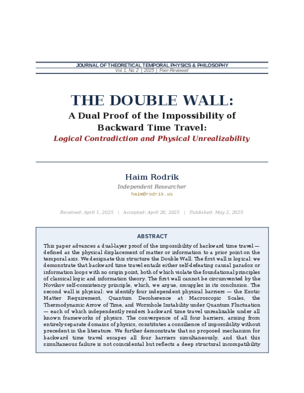 (PDF) THE DOUBLE WALL: A Dual Proof of the Impossibility of Backward ...